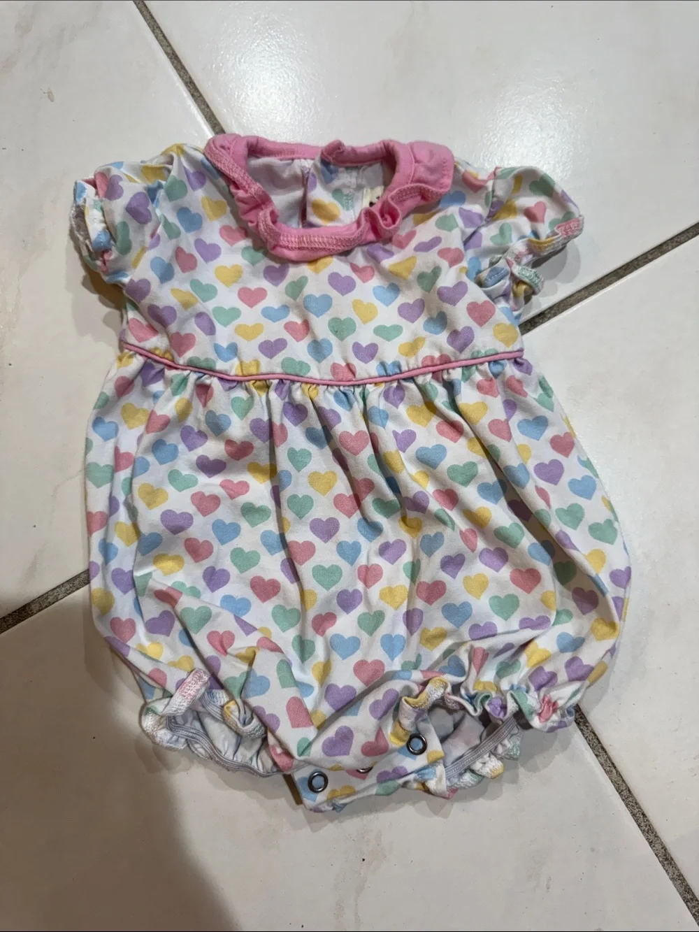 Pastel Heart-Print Baby One-Piece with Pink Trim Valentines Day